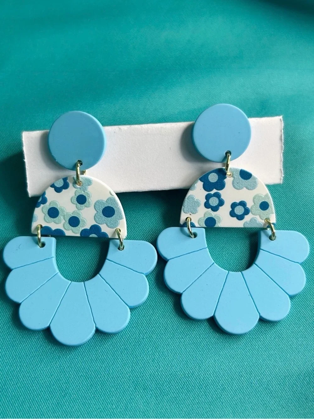 NWT Light Blue Floral Fan Drop Earrings